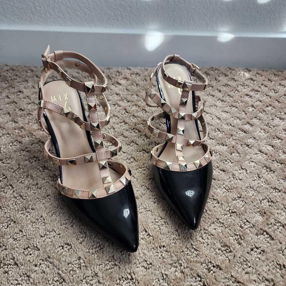 Mix No. 6 Black and Cream Studded Women's Heels